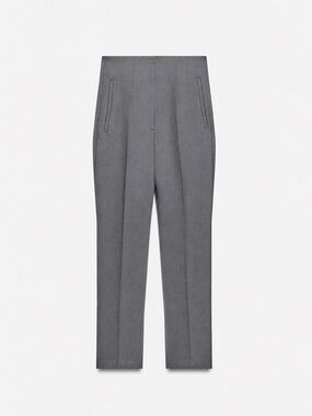 ZARA High-Waisted Slim-Fit Ankle Pants – Size L – Gray